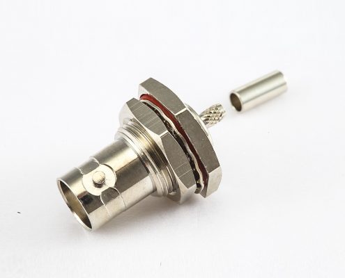 RG174/RG316壓接BNC連接器母頭180度面板安裝前鎖穿墻
