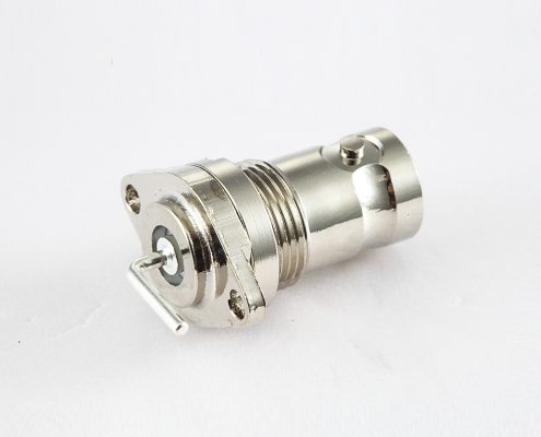 母頭BNC連接器PCB安裝成角度的插孔50ohm前鎖穿墻2孔法蘭