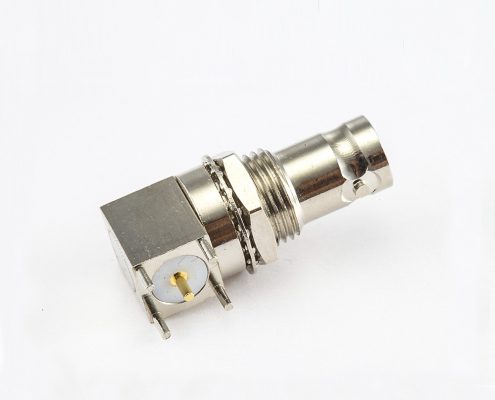 面板安裝BNC連接器前鎖穿墻母頭彎式PCB插孔50ohm