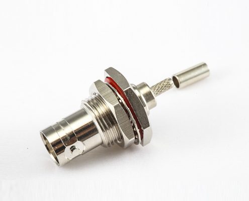 防水壓接RG174/RG316接線BNC母頭直式連接器面板安裝前鎖穿墻