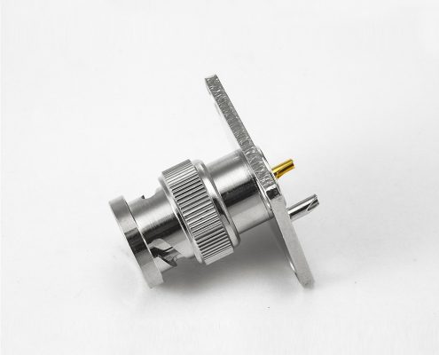 接線BNC連接器公頭直式面板安裝4孔法蘭焊杯75ohm