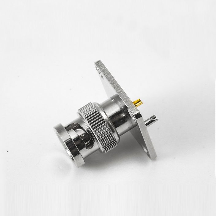 EB-001-0579 BNC連接器接線公頭180度面板安裝4孔法蘭焊杯75ohm