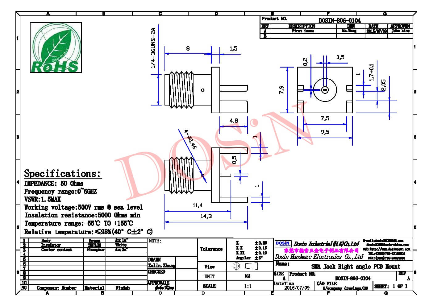 pcb板sma端口母頭直式卡板式鍍金