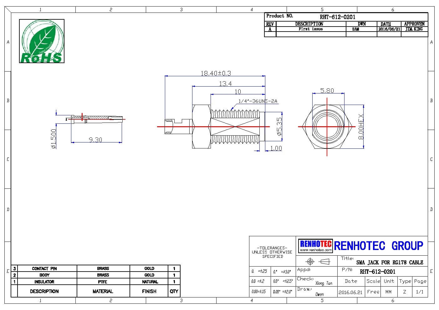開天窗式sma接頭直式母頭連接器鍍金接同軸線
