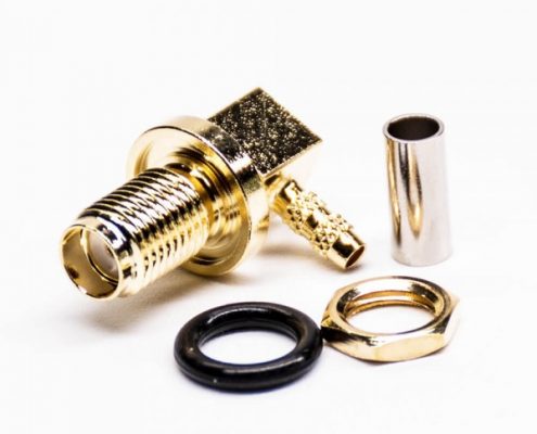 SMA母頭接線90°彎式穿墻前鎖接線壓接式防水連接器