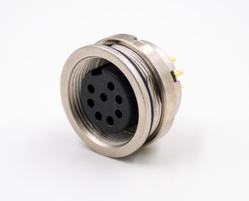 圓8芯插座引腳M16母頭A扣直式穿墻PCB板連接器板端插座焊接