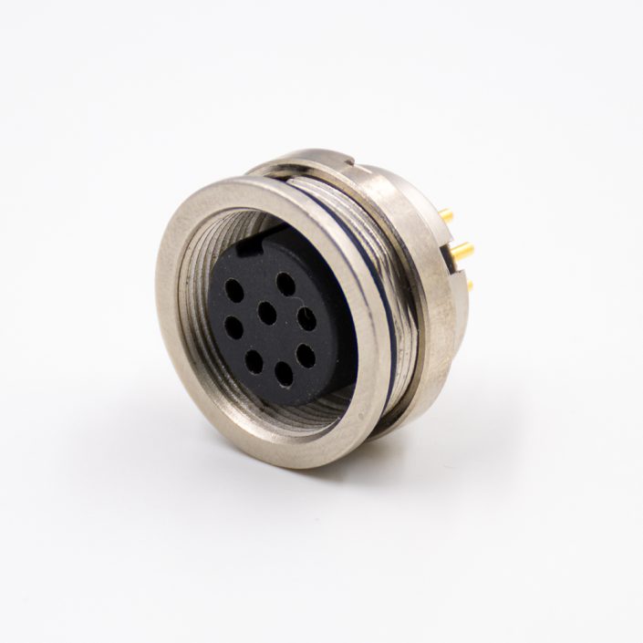 圓8芯插座引腳M16母頭A扣直式穿墻PCB板連接器板端插座焊接