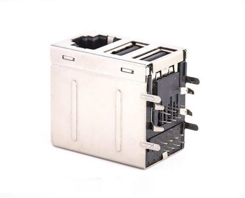 RJ45連接器加雙層USB2.0母座連接器屏蔽不帶燈