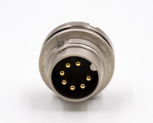 公插座M16板端插座A扣7芯180°后鎖板接線傳感器連接器