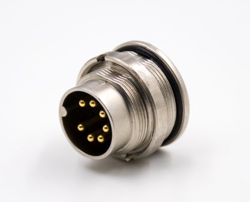 插座公頭M16板端插座A扣7芯公頭直式前鎖板接線焊接式傳感器連接器