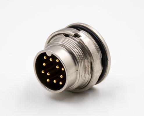 M16穿墻端插座A扣12芯公頭直式前鎖板接PCB板傳感器連接器