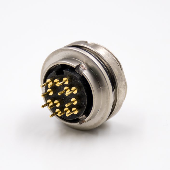 插座母頭M16板端插座A扣12芯直式前鎖板接PCB板傳感器連接器