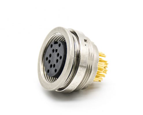 插座母頭14芯M16連接器直式接面板后鎖板帶屏蔽