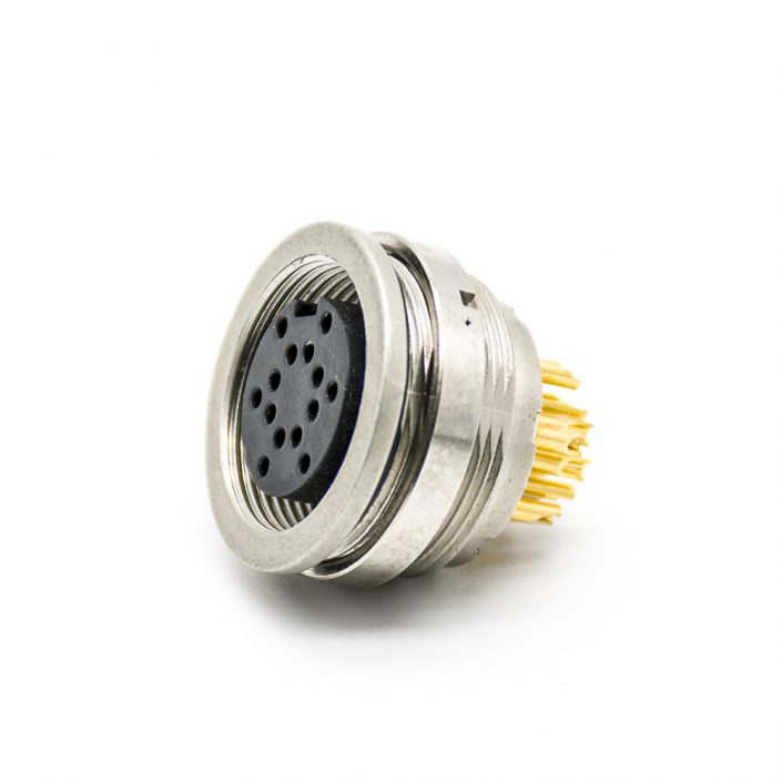 插座母頭14芯M16連接器直式接面板后鎖板帶屏蔽