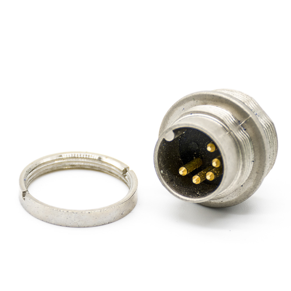 43 (4) M16 5芯連接器公插座直式面板安裝后鎖板帶屏蔽