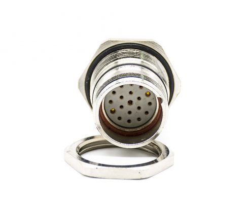 19芯插座M23 19芯孔母插座直式面板安裝前鎖板帶屏蔽接線焊線