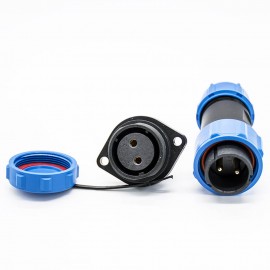 9 工業(yè)SP直式2芯公插頭兩孔法蘭母插座焊接接線連接器