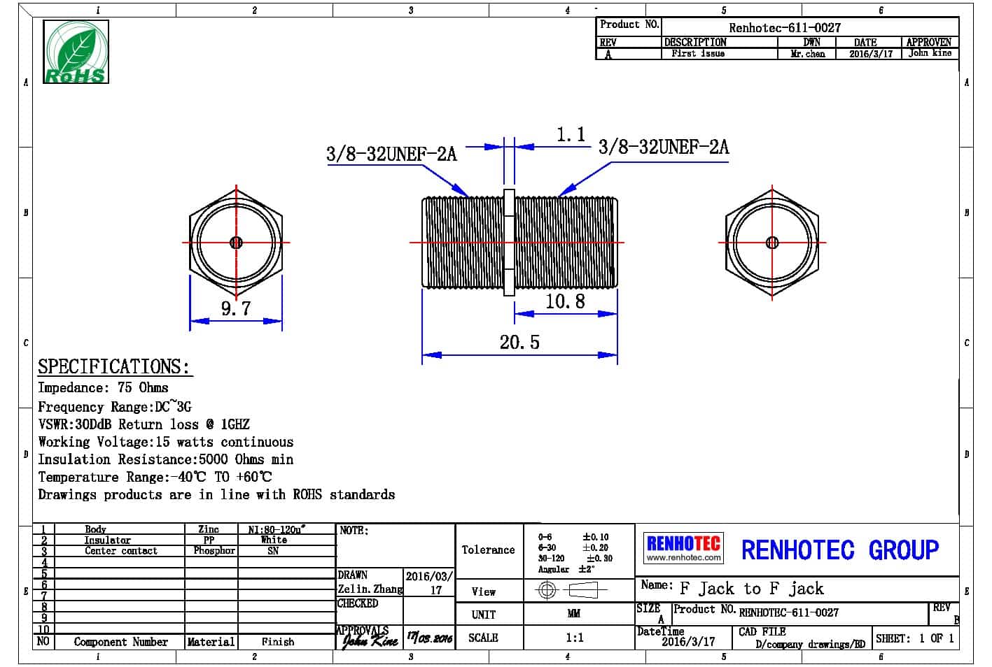 視頻f頭連接器母頭轉(zhuǎn)接F頭母頭