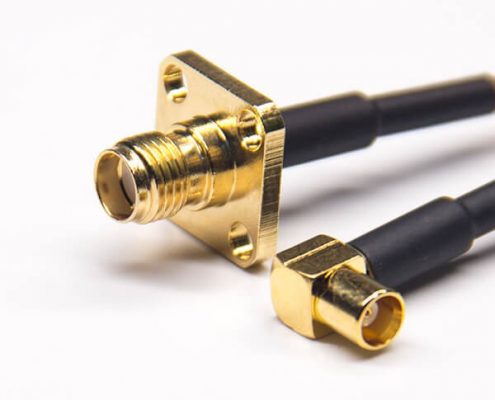 RF線材SMA四孔法蘭直式母頭轉(zhuǎn)MCX彎式母頭50歐姆鍍金接RG316線