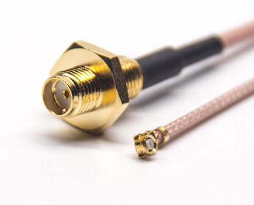 SMA射頻線后鎖板母頭直式轉IPEX彎式母頭RF線材接RG178