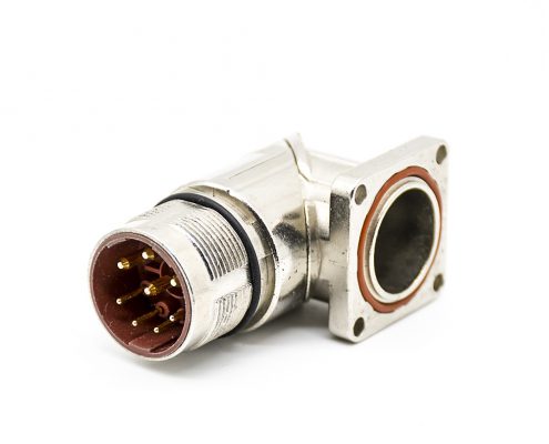 插座公頭M23彎插座 8針公頭面板安裝四孔法蘭帶屏蔽