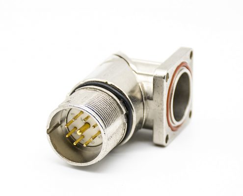 M23彎插座9芯針公頭面板安裝四孔法蘭帶屏蔽