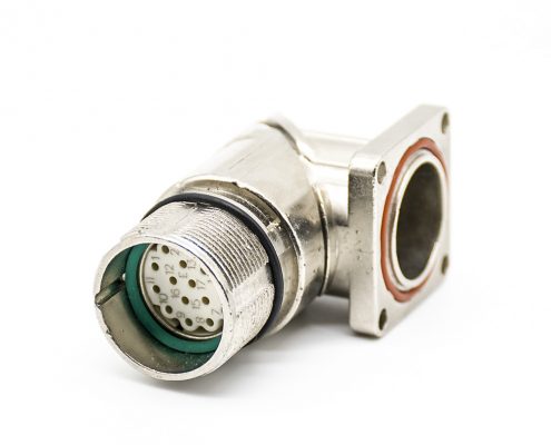 M23連接器插座17芯彎插座母頭面板安裝四孔法蘭帶屏蔽