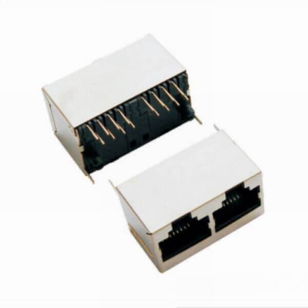 立插式1*2RJ45JACK180度雙口網絡插座帶屏蔽