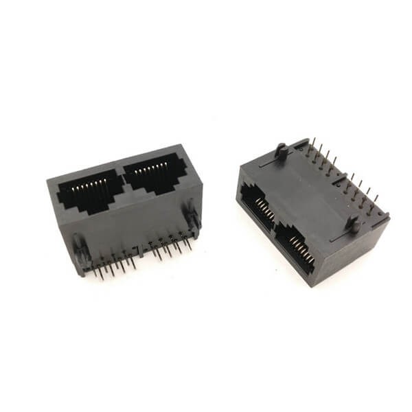 EB-500-7101_2 RJ45網(wǎng)絡(luò)連接器水晶頭母座8P8C非屏蔽1X2雙連體全塑黑色不帶燈