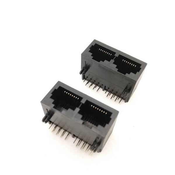 EB-500-7101_3 RJ45網(wǎng)絡(luò)連接器水晶頭母座8P8C非屏蔽1X2雙連體全塑黑色不帶燈