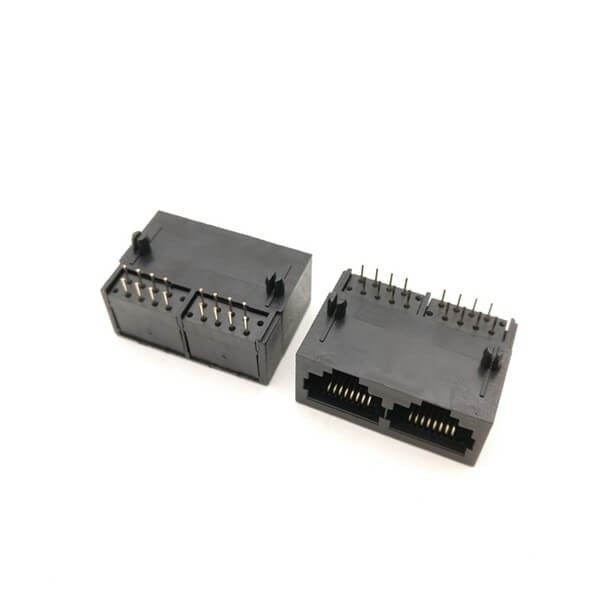 EB-500-7101_4 RJ45網(wǎng)絡(luò)連接器水晶頭母座8P8C非屏蔽1X2雙連體全塑黑色不帶燈