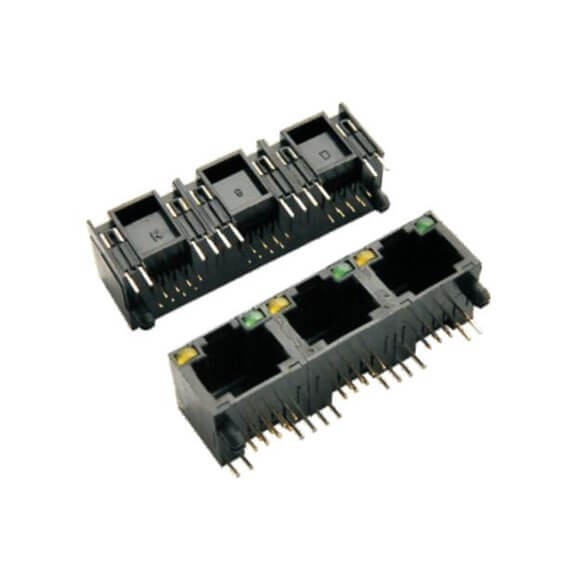 RJ45帶燈全塑3連體1*3帶燈非屏蔽網絡插座8P8C