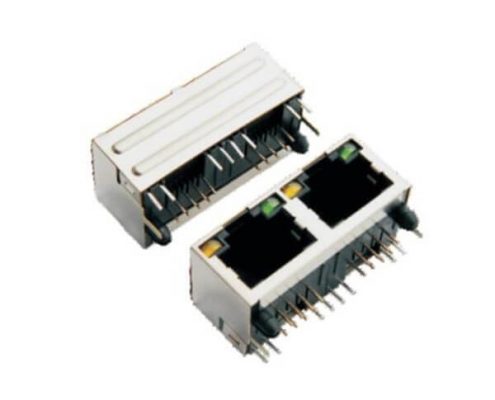 RJ45插座帶燈左黃右綠90度屏蔽雙口單層網(wǎng)絡連接器