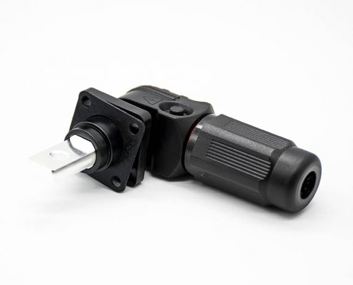 防水連接器單芯彎式插頭插座12mm 300A帶孔銅牌黑色I(xiàn)P65塑料防水