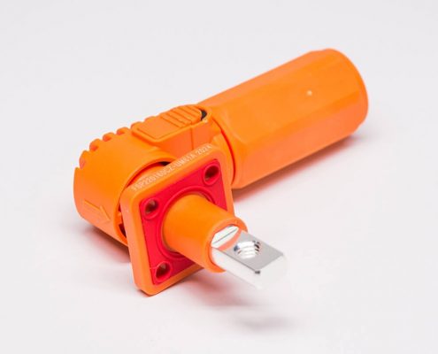 儲(chǔ)能電池連接器6mm橙色125A帶孔銅牌IP67防水彎式插頭插座