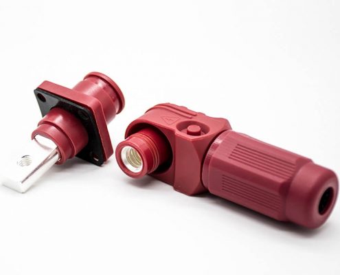 新能源儲(chǔ)能連接器IP65彎式插頭插座120A帶孔銅牌6mm紅色