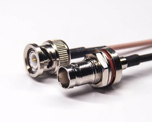 直式螺紋bnc公頭轉(zhuǎn)bnc前鎖板防水母頭同軸線纜接RG316