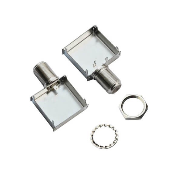 F型射頻同軸連接器母頭彎頭穿墻式帶屏蔽罩