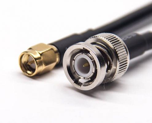 屏蔽線BNC接頭公頭直式轉SMA公頭直式同軸線纜接RG223 RG58