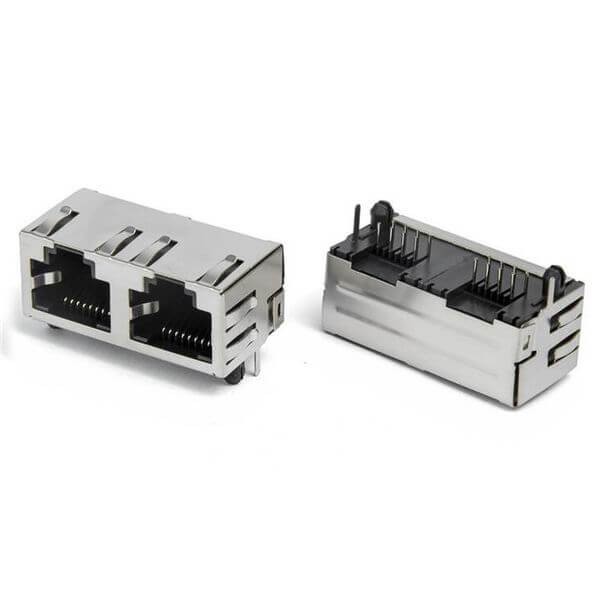雙網口RJ45插座水晶頭插口網絡通訊接口國標耐高溫母座連接器