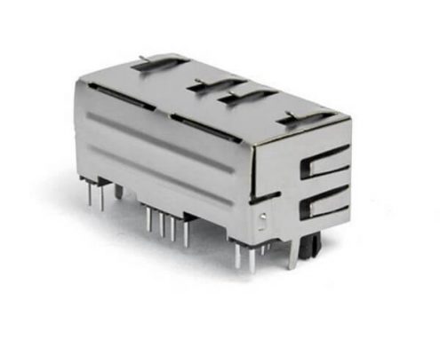 雙口RJ45插座1X2連接器屏蔽帶燈帶彈片