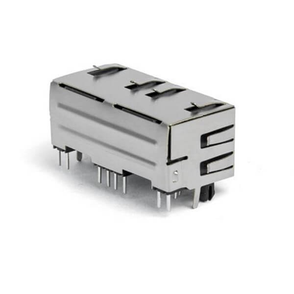 EB-500-7116_3 雙口RJ45插座1X2連接器屏蔽帶燈帶彈片