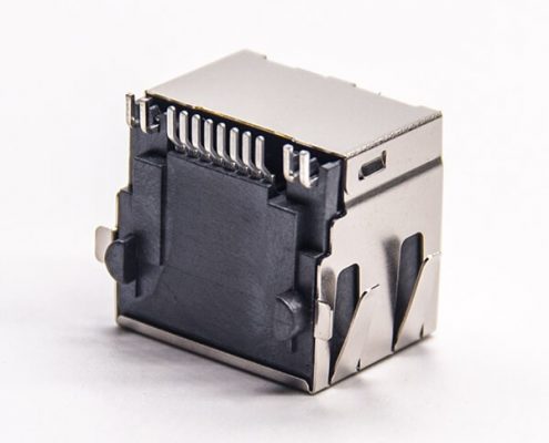 帶燈rj45屏蔽插座90度smt接PCB板帶燈帶彈片