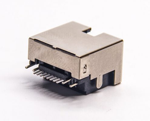 貼片rj45沉板接PCB板屏蔽插座帶燈彎頭