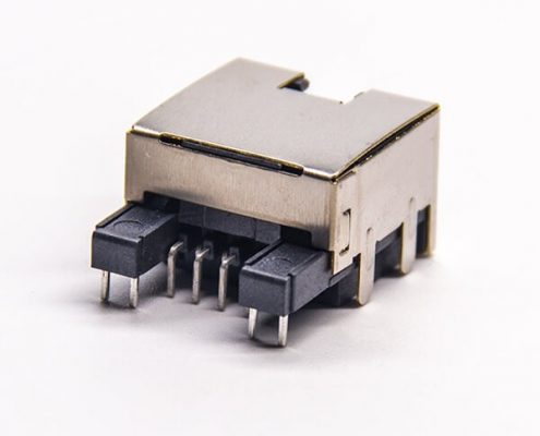 rj45沉板彎式插座帶屏蔽插板式接PCB板帶燈