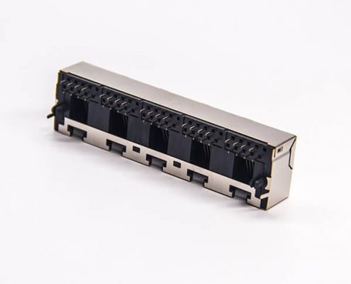 5口rj45彎式90度8p8c帶屏蔽以太網(wǎng)插座插PCB板