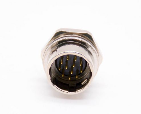 12芯推拉式連接器公插座針型直式焊線后鎖板HR10連接器