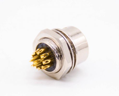 推拉式自鎖12芯孔焊線母插座直式焊杯后鎖板HR10系列微型推拉自鎖連接器